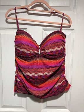 Ruched Multicolor Striped Tankini and Skirtini Set Top and Bottom-Pink & Orange